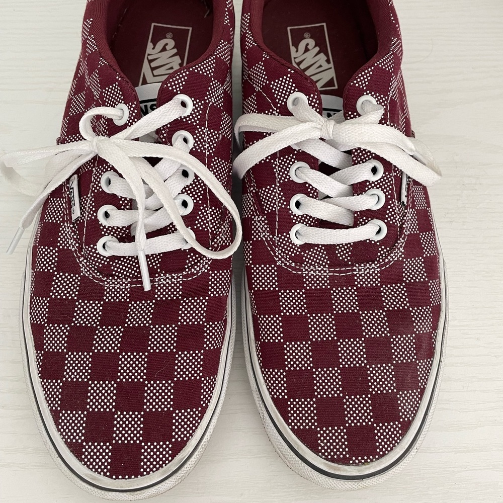 Men’s burgundy checkered Vans , lightly used